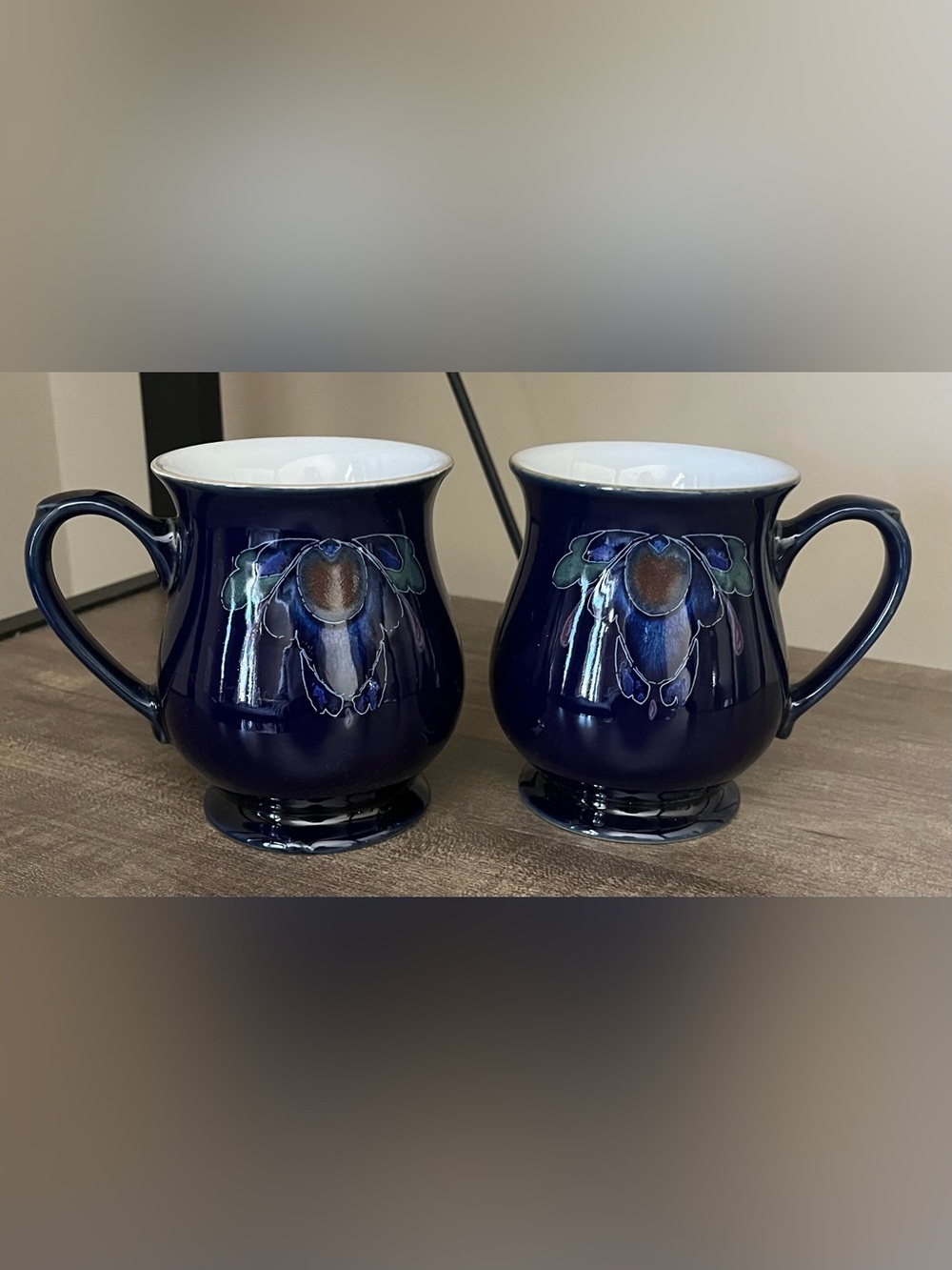 TWO Denby Baroque Footed Mugs